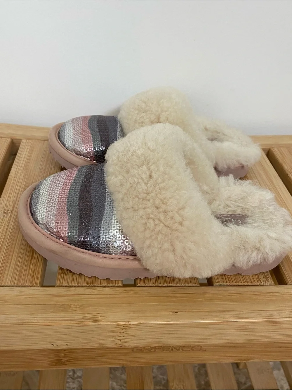 UGG Kids Sequin Shearling Clog - Cream with Rose and Silver Shine